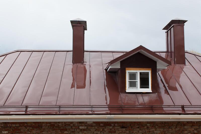 a shining brown metal roof
